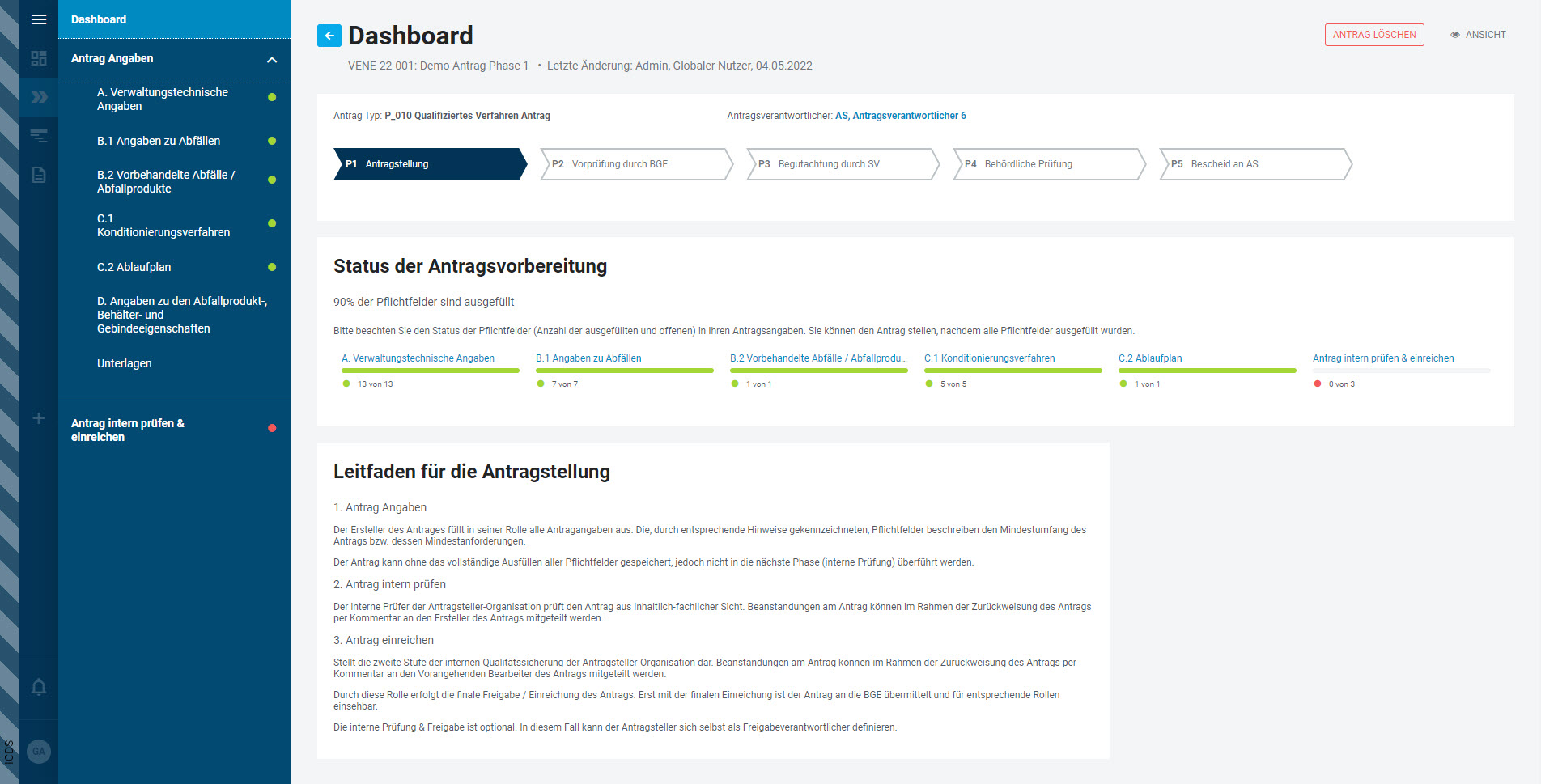 NWL Plattform - Antrag auf Qualifiziertes Verfahren - Dashboard